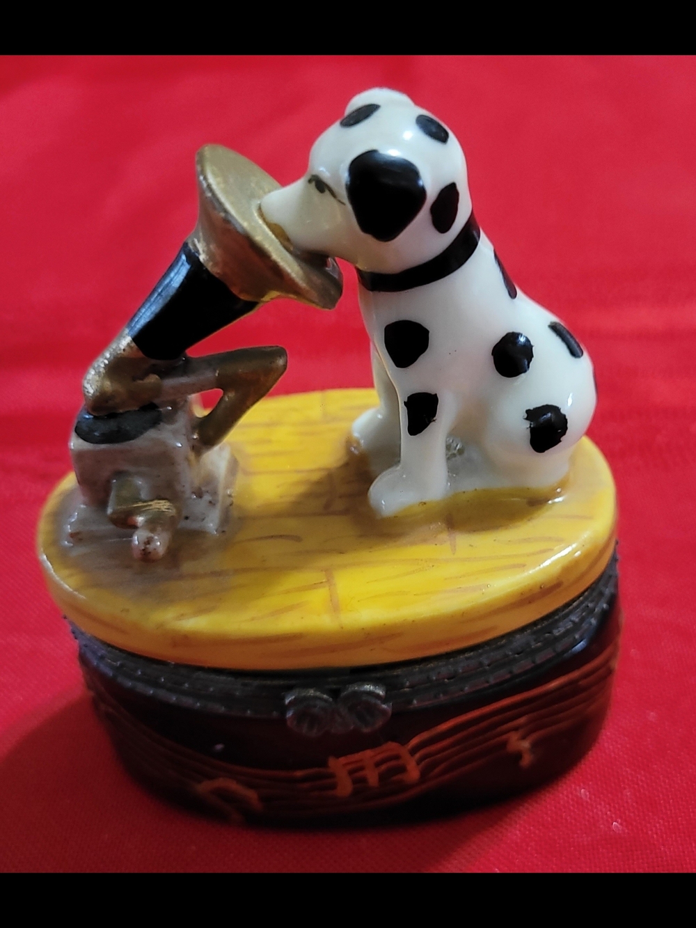 White and Black Dalmatian Dog Figurine Hinged Trinket Box
